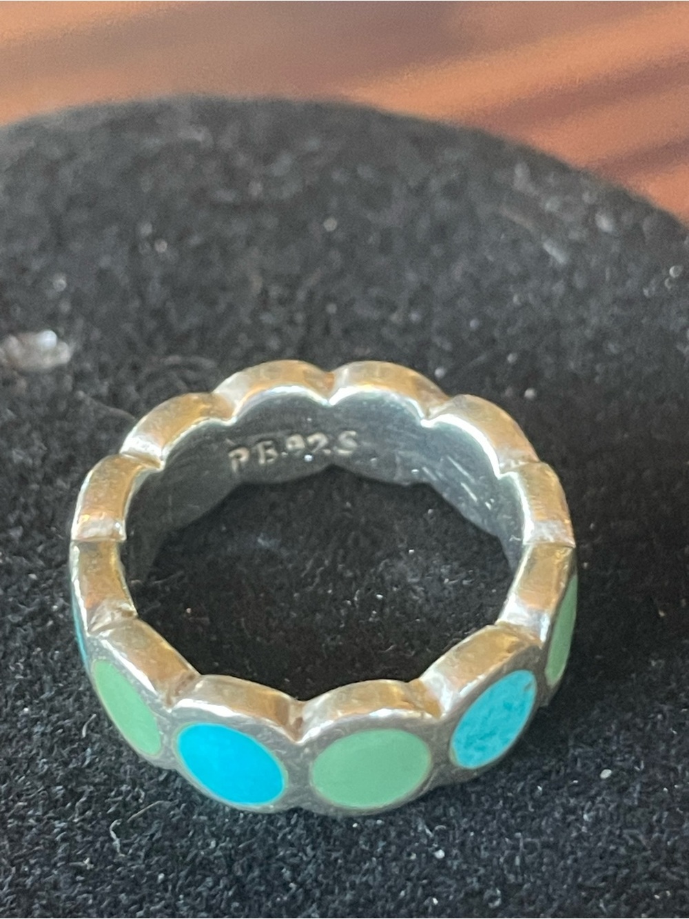 Sterling Silver Turquoise & Green Dot Band Ring - Women's Jewelry Size 6